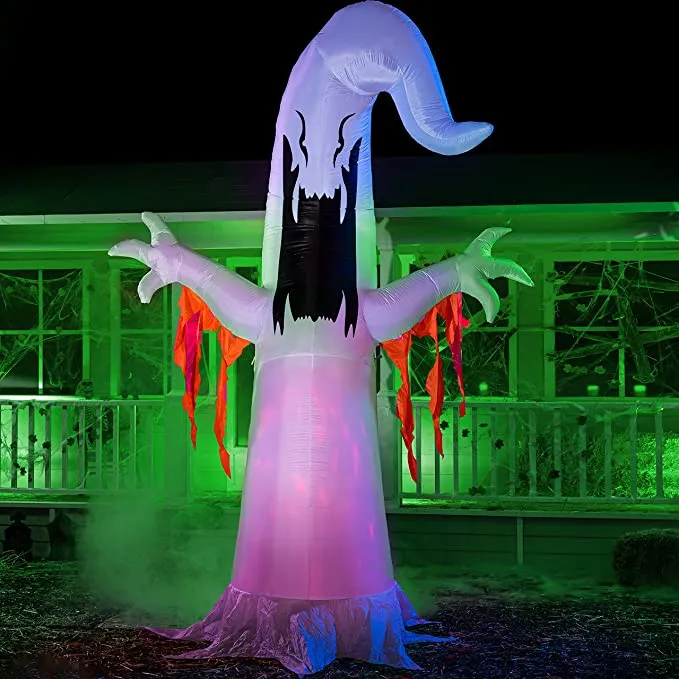 Joiedomi 12ft Halloween Inflatable Ghost with Fire Light and Flaming Shreds - Halloween Decorations