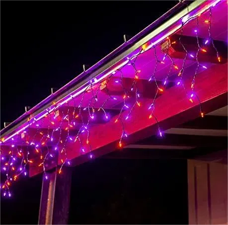 Joiedomi 416 LED Black Wire Icicle Lights - Orange and Purple - Halloween Decorations