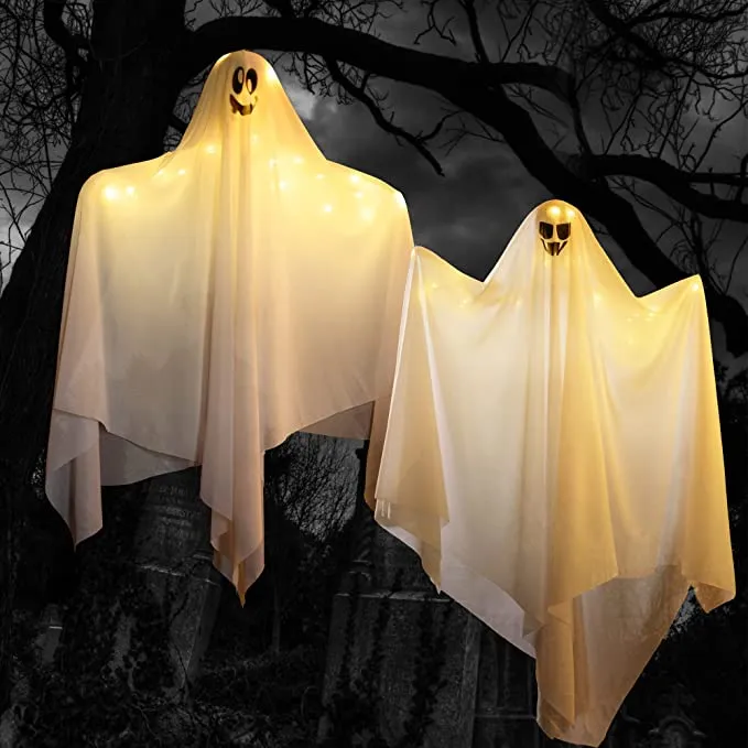 Joyin 2 Pcs Lightup Hanging White Ghost 35.4in - Halloween Decorations