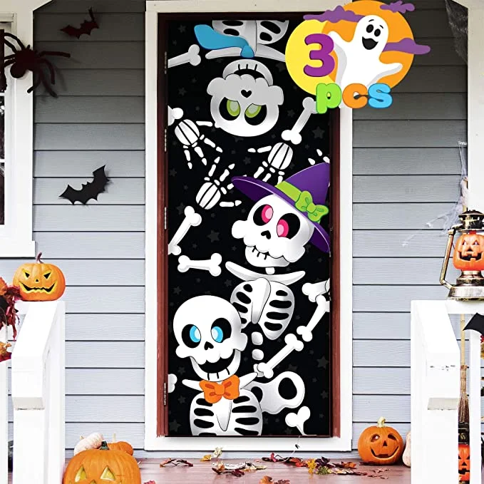 Joyin 3pcs Cute Skeleton Family Door Cover 3D 30in x 72in - Halloween Decorations 2 Joyin 3pcs Cute Skeleton Family Door Cover 3D 30in x 72in - Halloween Decorations - Image 2