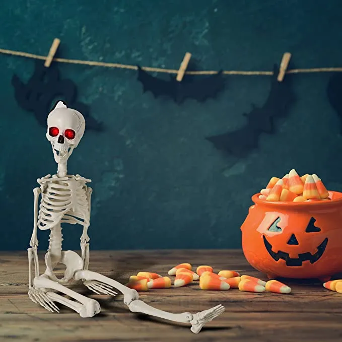 Joyin Red LED Light up Eyes Posable Skeleton 36in - Halloween Decorations