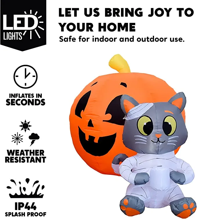 Joiedomi 4ft Light up Halloween Inflatable Pumpkin and Cat Mummy - Halloween Decorations 3 Joiedomi 4ft Light up Halloween Inflatable Pumpkin and Cat Mummy - Halloween Decorations - Image 3