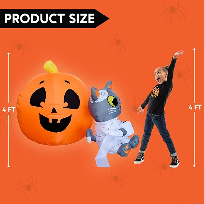 Joiedomi 4ft Light up Halloween Inflatable Pumpkin and Cat Mummy - Halloween Decorations 5 Joiedomi 4ft Light up Halloween Inflatable Pumpkin and Cat Mummy - Halloween Decorations - Image 5