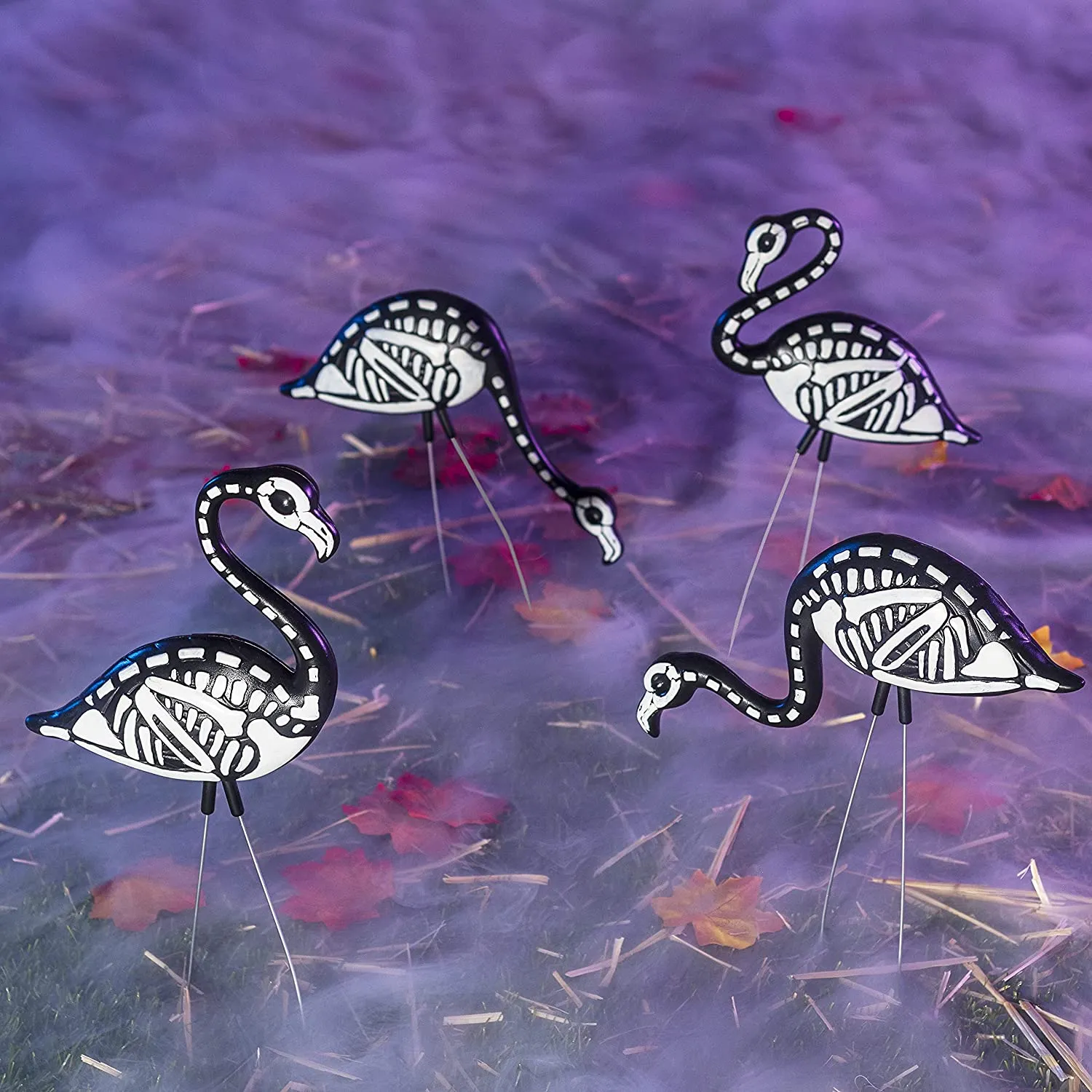 Joiedomi 4Pcs Skeleton Flamingo Yard Decorations - Halloween Decorations