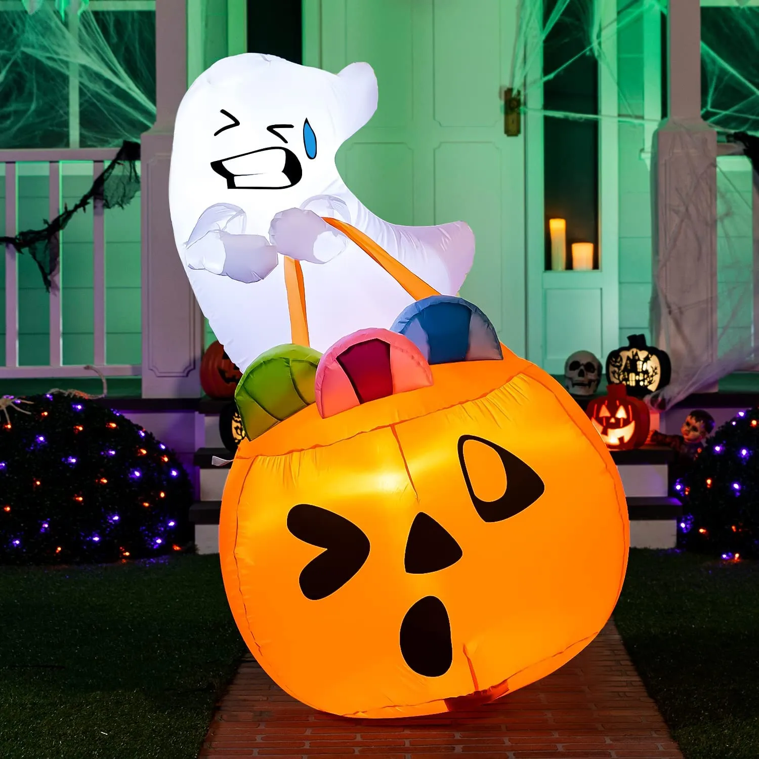 Joiedomi 5ft Inflatable LED Ghost Lift Pumpkin Candy Bag - Halloween Decorations