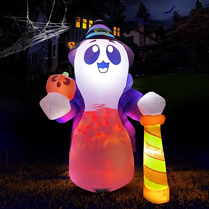 Joiedomi 6ft Tall Halloween Cute Wizard Ghost Inflatable with Flaming Light - Halloween Decorations