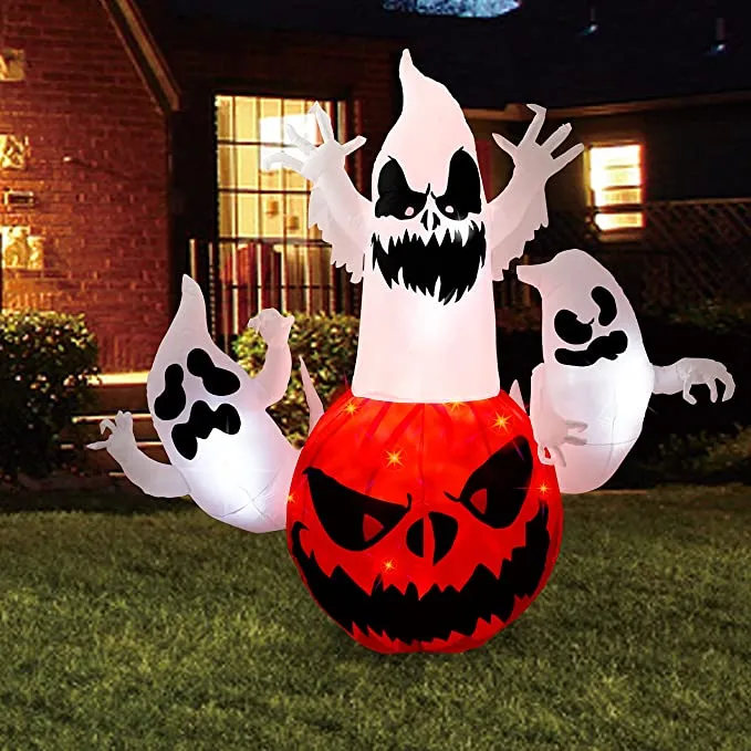 Joiedomi 6ft Tall Halloween Inflatable Pumpkin with 3 Ghosts - Halloween Decorations