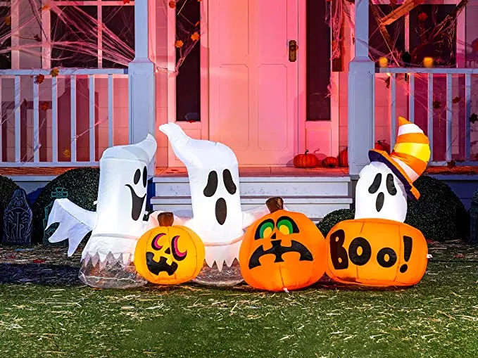 Joiedomi 7ft Inflatable Horizontal Ghost with Pumpkins - Halloween Decorations