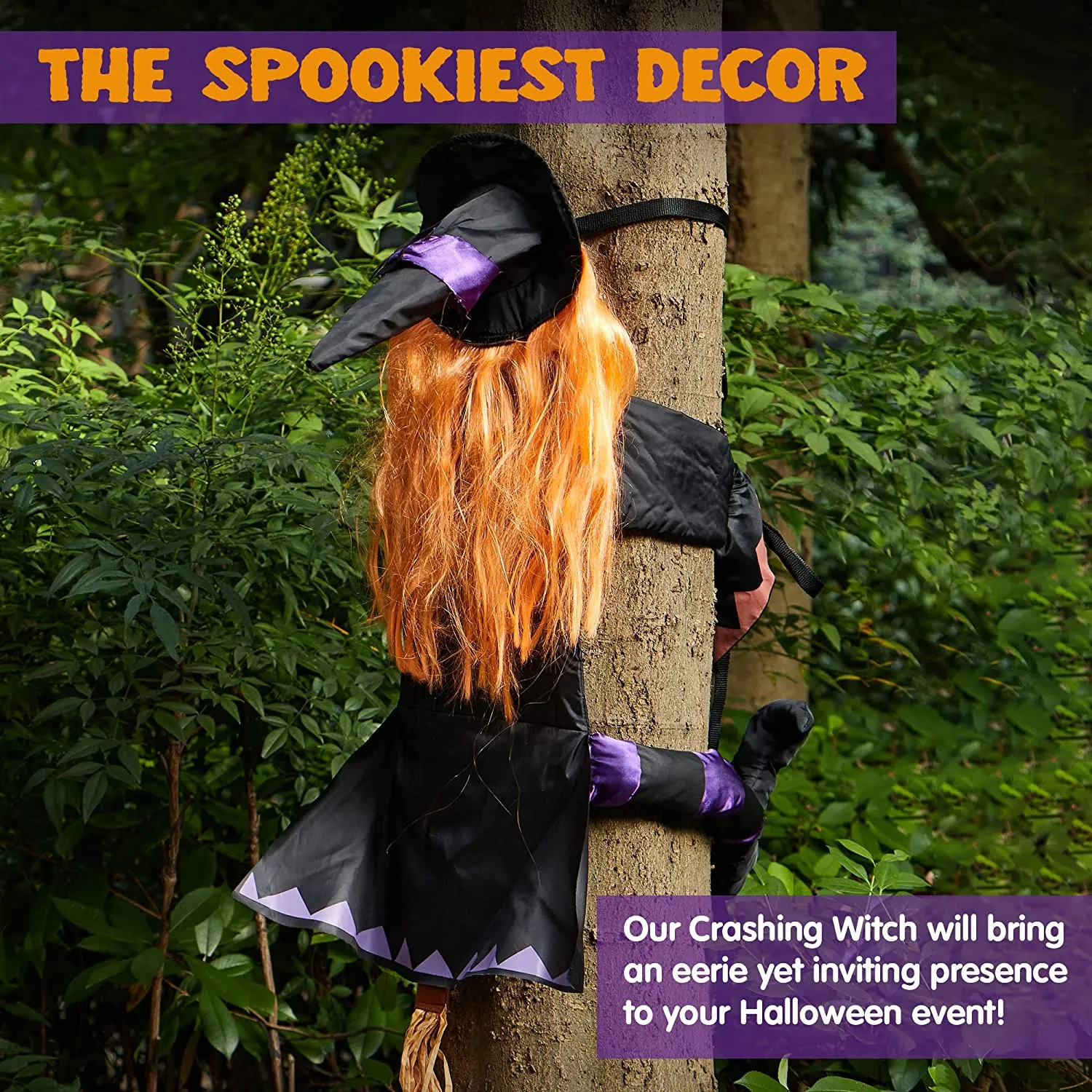 Joyin Crashing Witch Into Tree Decoration (Orange Hair) - Halloween Decorations 3 Joyin Crashing Witch Into Tree Decoration (Orange Hair) - Halloween Decorations - Image 3