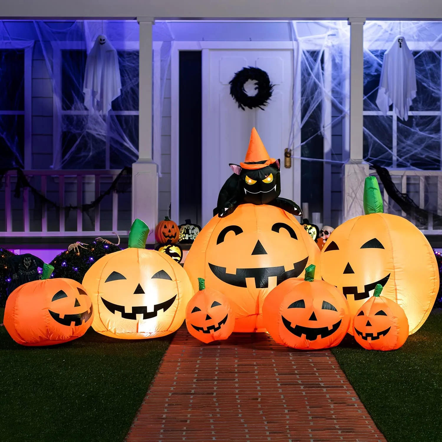 Joiedomi 7ft Inflatable Pumpkins with Witch's Cat Decoration - Halloween Decorations
