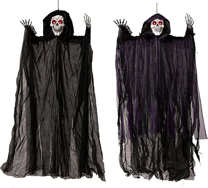 Joyin 2Pcs Hanging Grim Reaper with Glowing Eyes - Halloween Decorations 3 Joyin 2Pcs Hanging Grim Reaper with Glowing Eyes - Halloween Decorations - Image 3