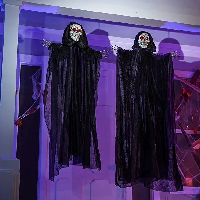 Joyin 2Pcs Hanging Grim Reaper with Glowing Eyes - Halloween Decorations