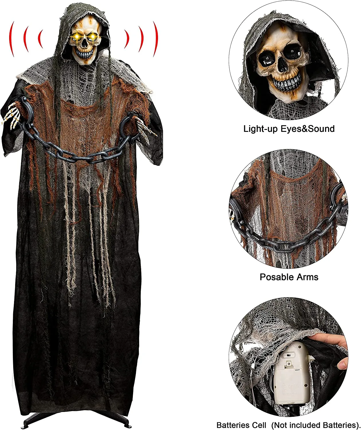 Joyin Animated Grim Reaper Decoration with Light up Eyes 69in - Halloween Decorations 4 Joyin Animated Grim Reaper Decoration with Light up Eyes 69in - Halloween Decorations - Image 4