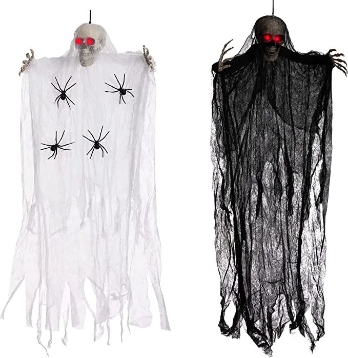 Joyin 2Pcs Lighted Hanging Skeleton Ghosts (Black & White) 40in - Halloween Decorations