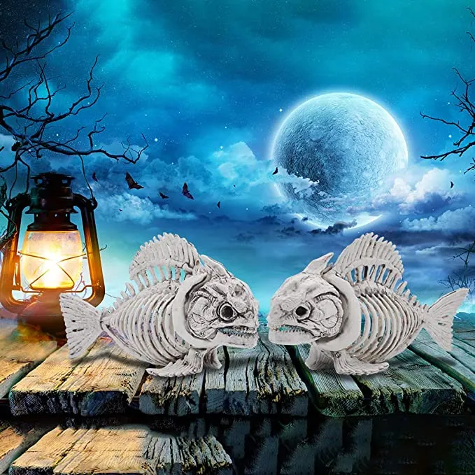 Joyin 2pcs Posable Plastic Fish Skeleton Decoration 9.5in - Halloween Decorations