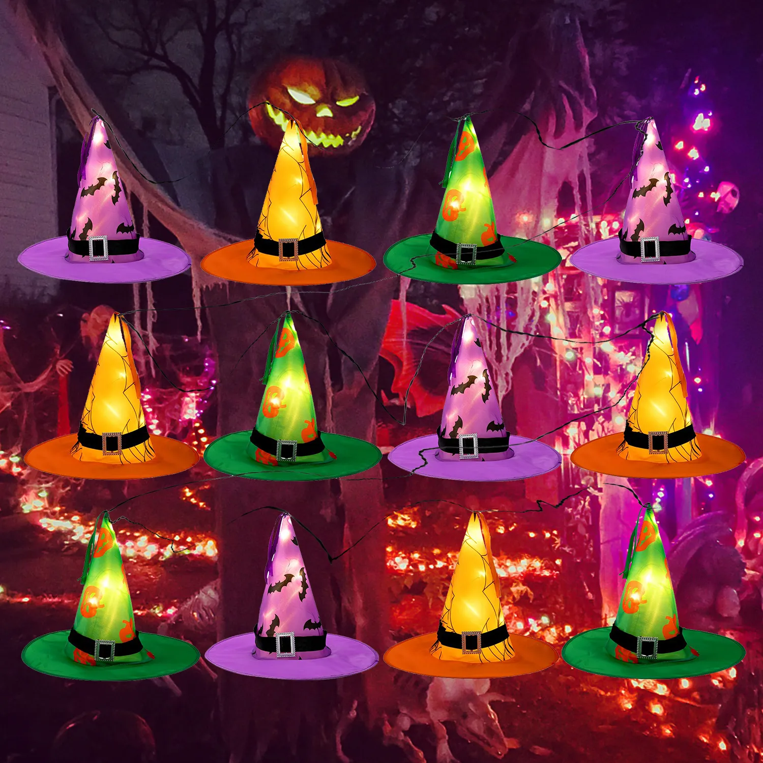 Joyin 12Pcs Witch Hat String Lights - Halloween Decorations